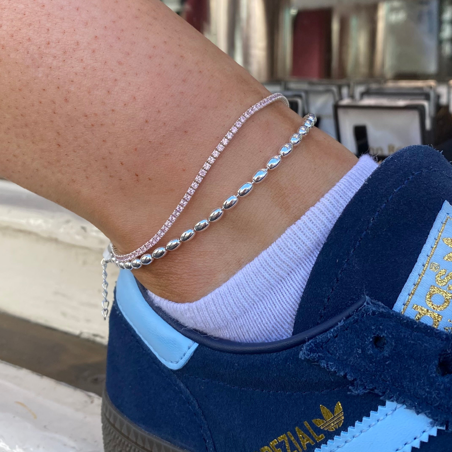 Silver Anklet - Pink CZ Tennis - John Ross Jewellers