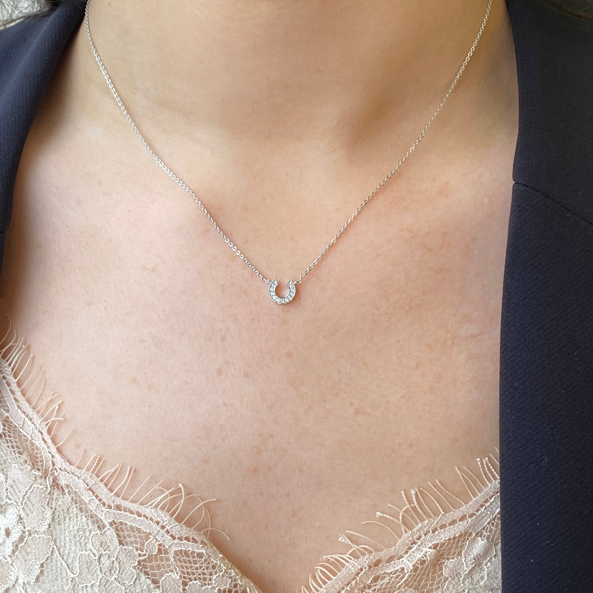 Silver CZ Horseshoe Necklace