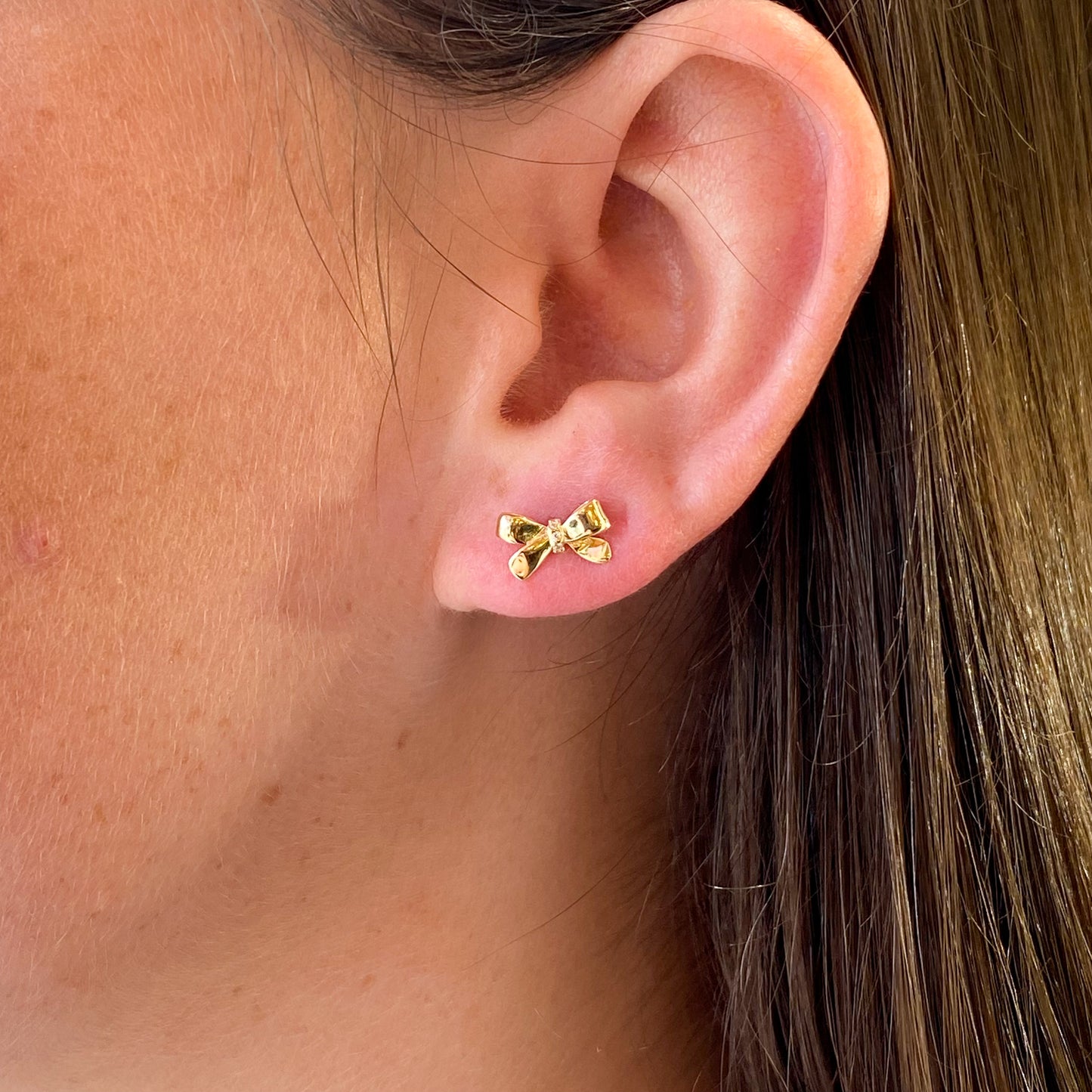 9ct Gold CZ Bow Stud Earrings - John Ross Jewellers