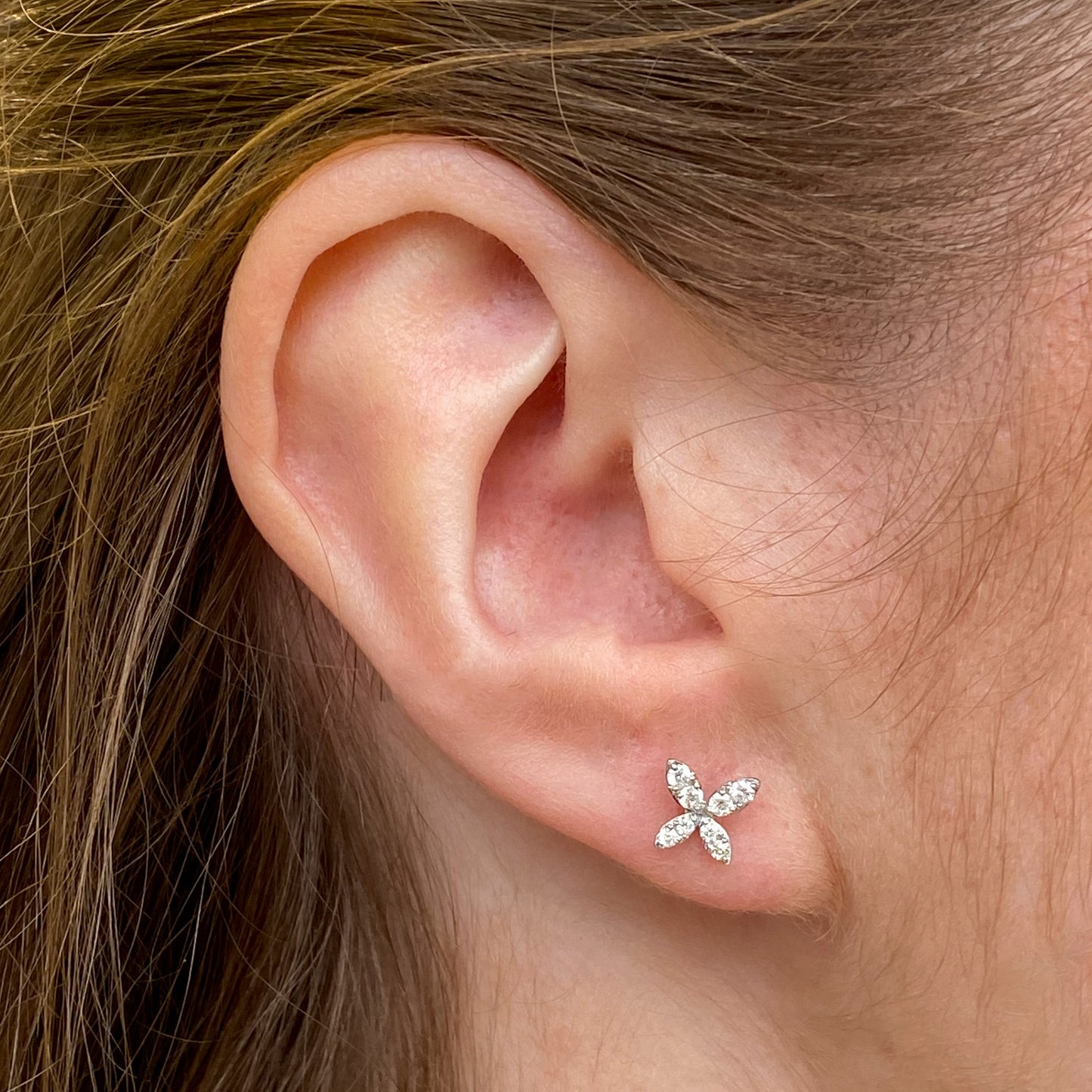9ct White Gold Diamond Petal Stud Earrings - John Ross Jewellers