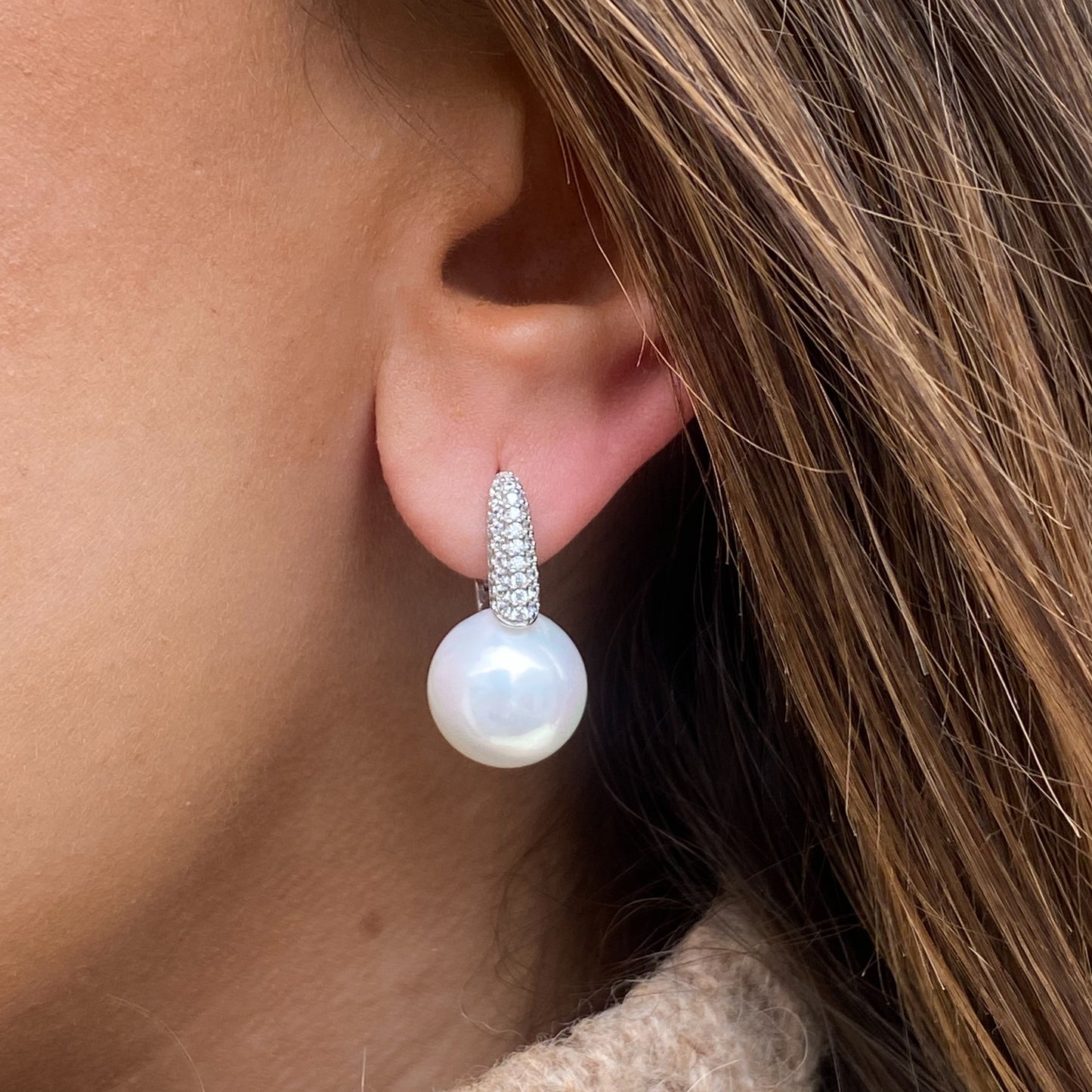 Silver CZ & Faux Pearl Hoop Earrings - John Ross Jewellers