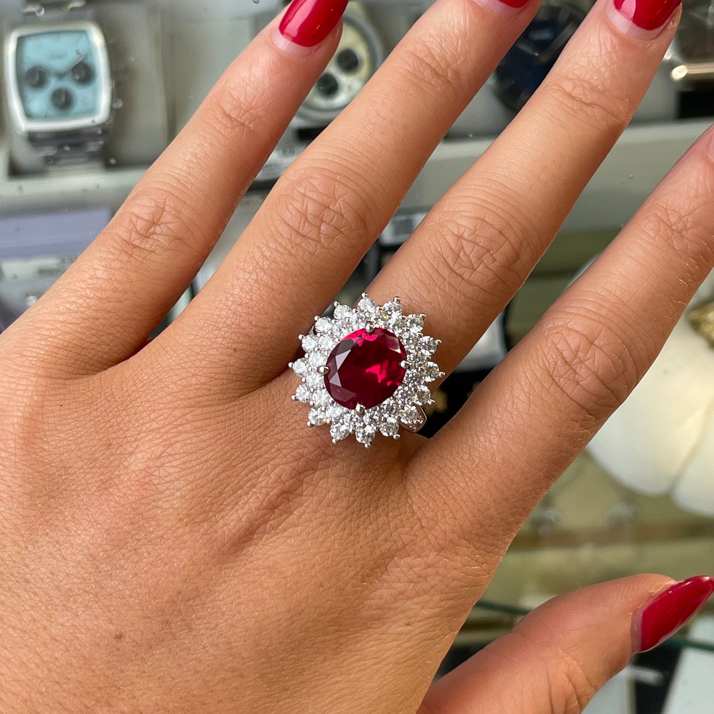 Silver Red CZ Mille Feuille Ring - John Ross Jewellers