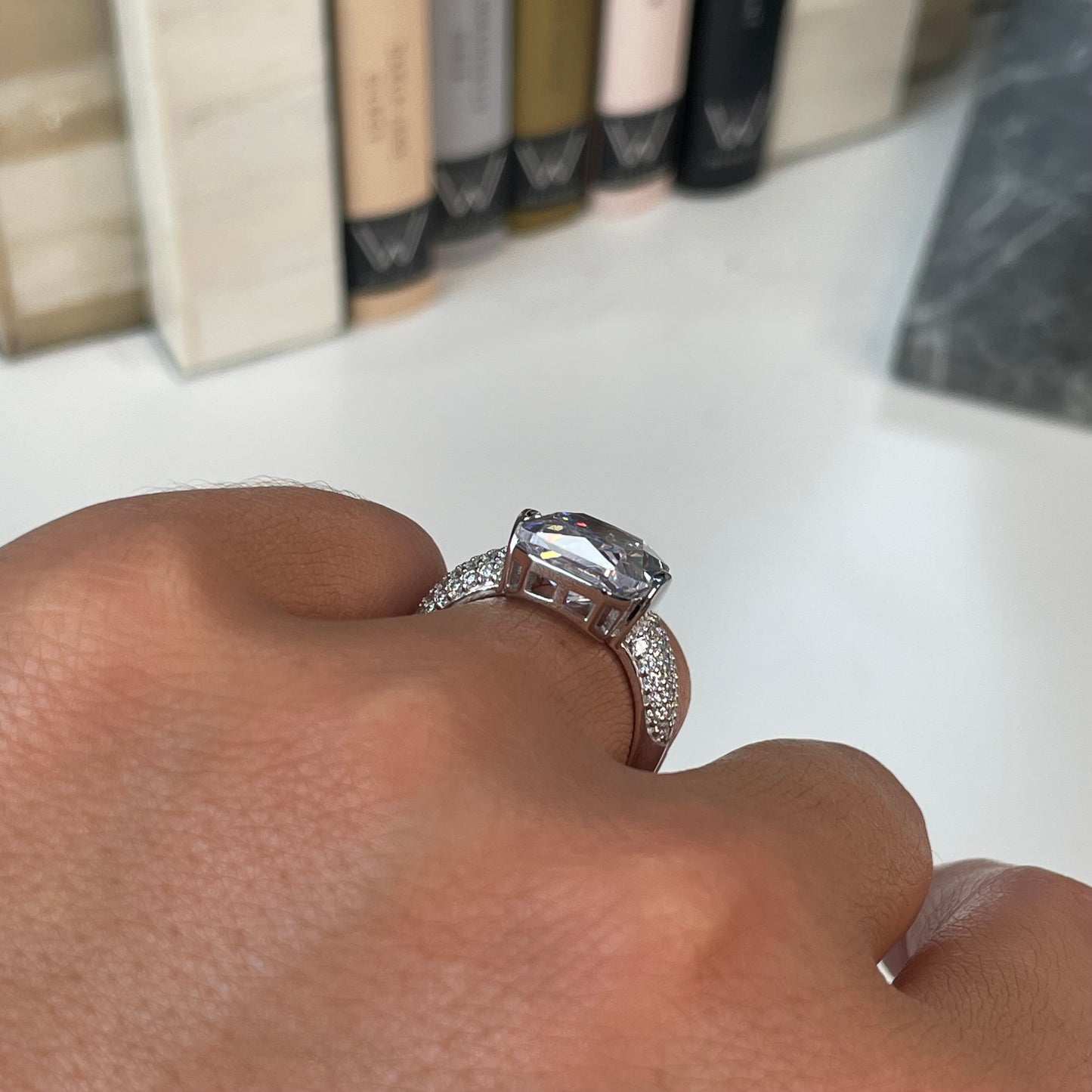 Silver Emerald Cut CZ Solitaire Ring - John Ross Jewellers