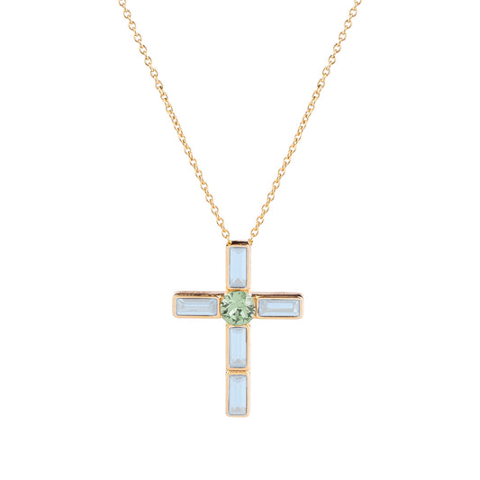 REBECCA Judith - Green & Aqua Cross Necklace - John Ross Jewellers