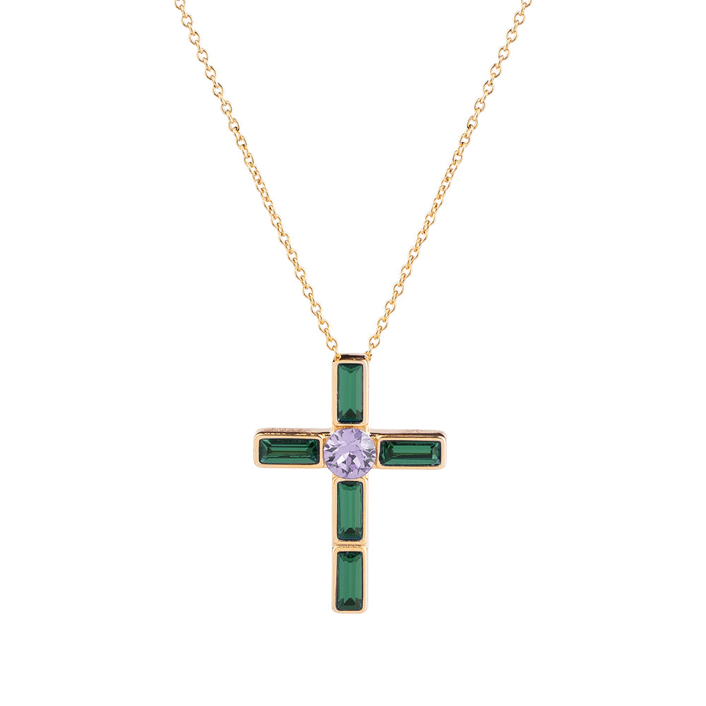 REBECCA Judith - Violet & Green Cross Necklace - John Ross Jewellers