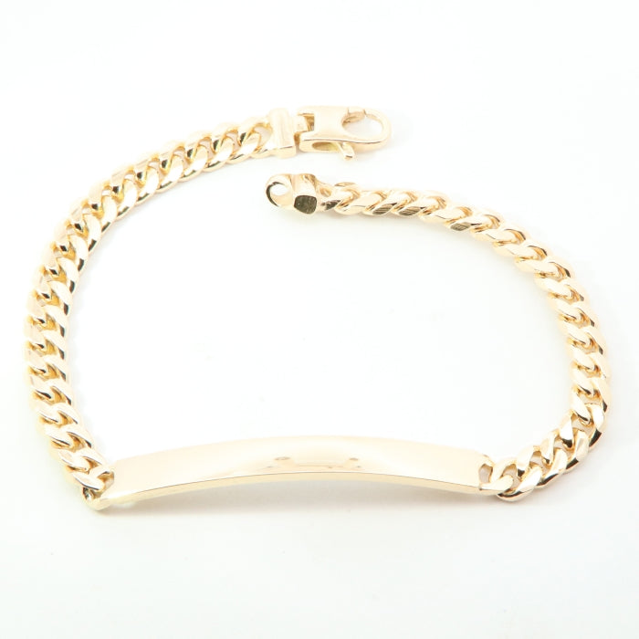 Sunshine Chunky Identity Bracelet by Comero featuring a 19cm metal band with engraved details on a white background.