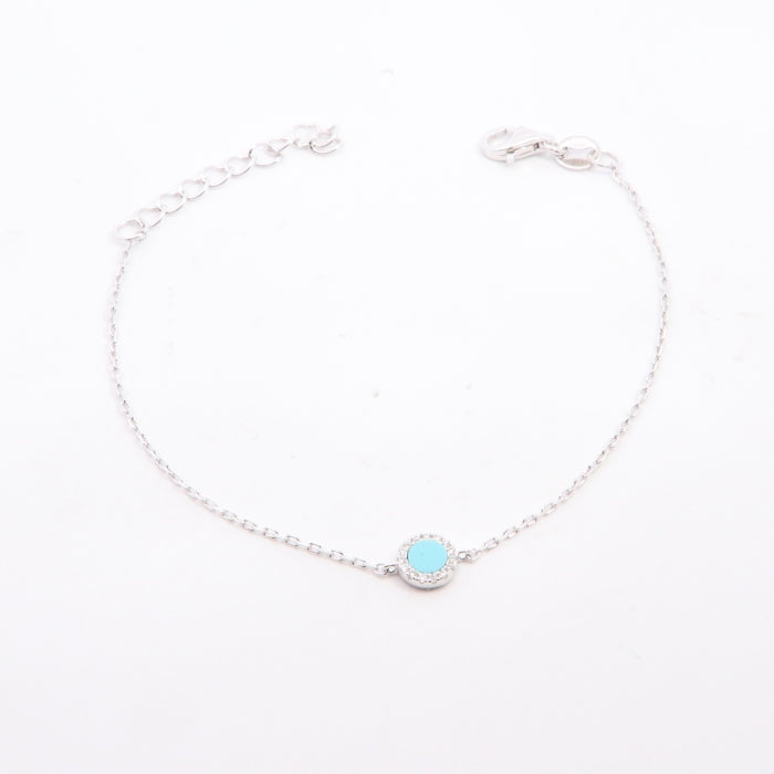 Silver Turquoise & CZ Centrepiece Bracelet | 15.3cm