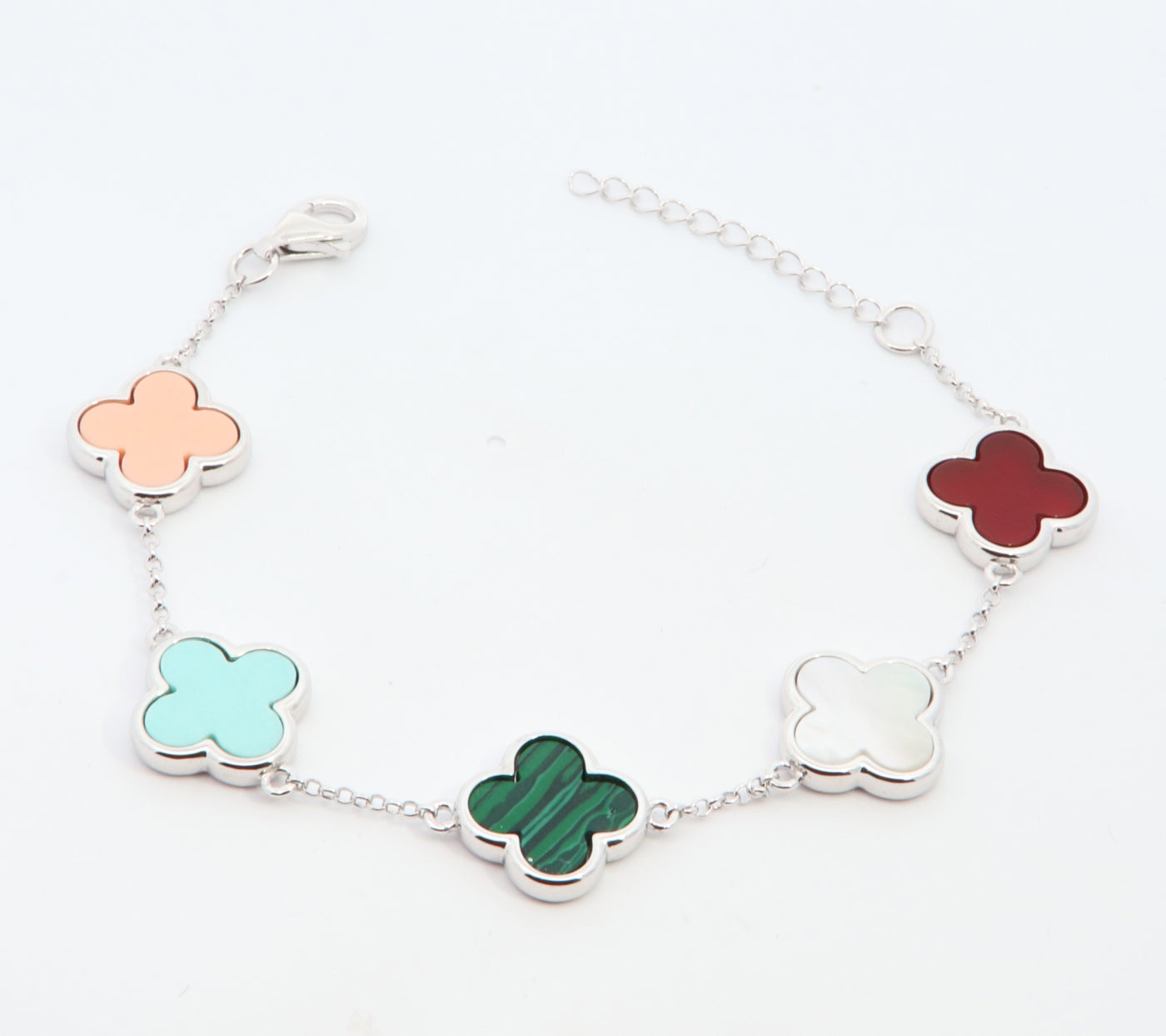 Silver Multi Coloured Quatrefoil Bracelet | 16+3cm - John Ross Jewellers