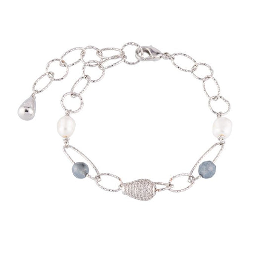 REBECCA Silver Tulip - Crystal, Freshwater Pearl & Denim Hot Stone Bracelet - John Ross Jewellers