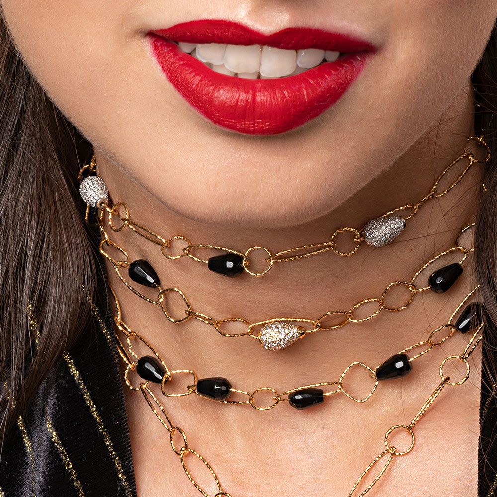 REBECCA Tulip - Black, Crystal & Gold Necklace - John Ross Jewellers