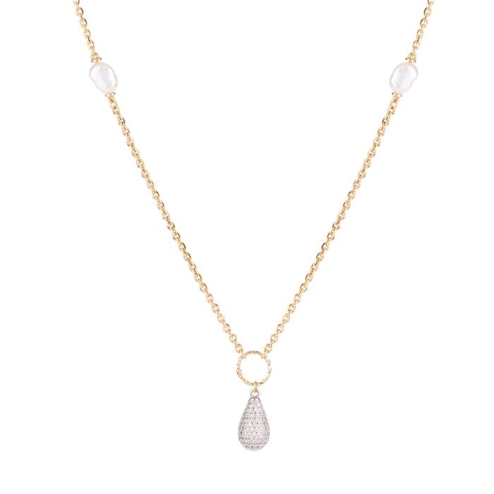 REBECCA Tulip - Freshwater Pearl, Mauve, Crystal & Gold Long Necklace - John Ross Jewellers