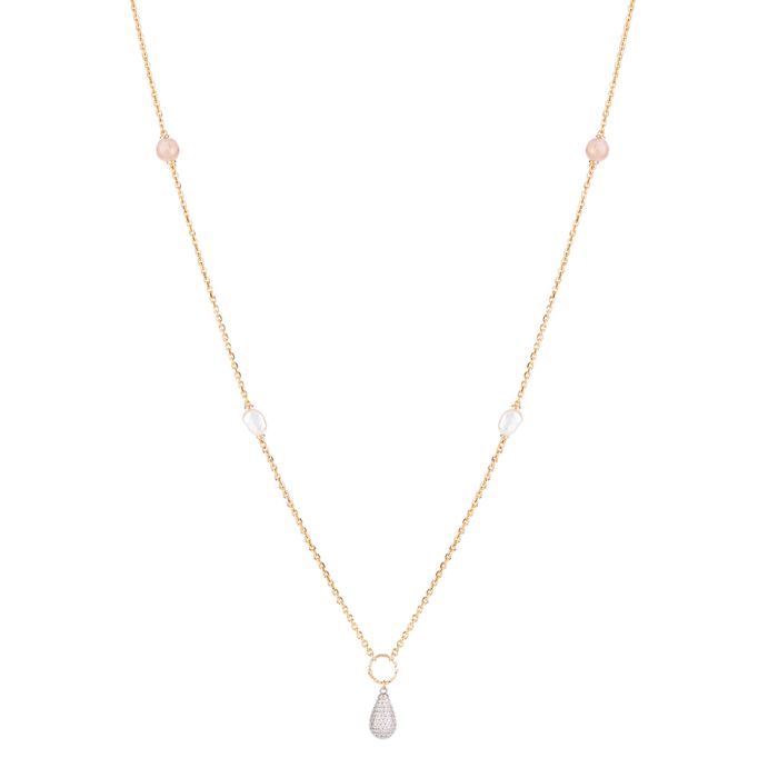 REBECCA Tulip - Freshwater Pearl, Mauve, Crystal & Gold Long Necklace - John Ross Jewellers