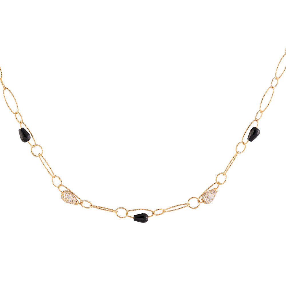 REBECCA Tulip - Black, Crystal & Gold Necklace - John Ross Jewellers