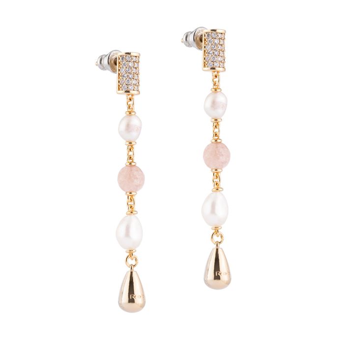 REBECCA Tulip Drop Earrings | Crystal, Freshwater Pearl, Mauve & Gold - John Ross Jewellers