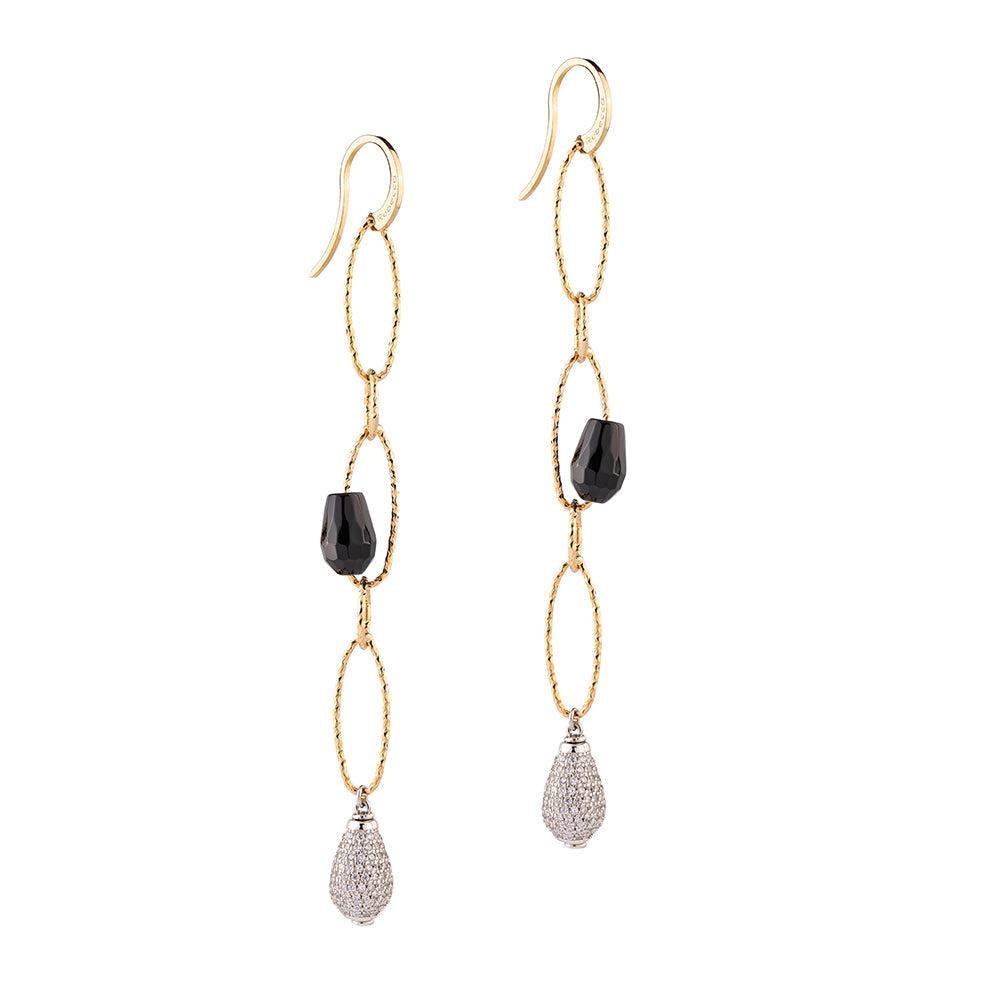 REBECCA Tulip Drop Earrings | Black, Crystal & Gold - John Ross Jewellers