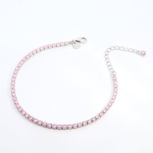 Silver 2.5mm Baby Pink CZ Tennis Bracelet | 16.5+4cm - John Ross Jewellers