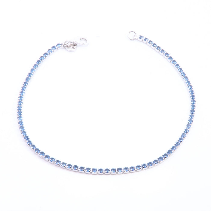 Silver CZ Tennis Bracelet | 2mm Sapphire Blue | 18cm