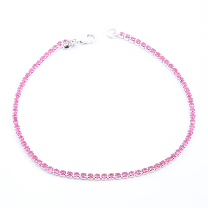 Silver CZ Tennis Bracelet | 2mm Ruby Red | 18cm