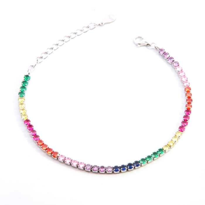 Silver Multicolour CZ Tennis Bracelet | 2.5mm | 15.5 + 4cm