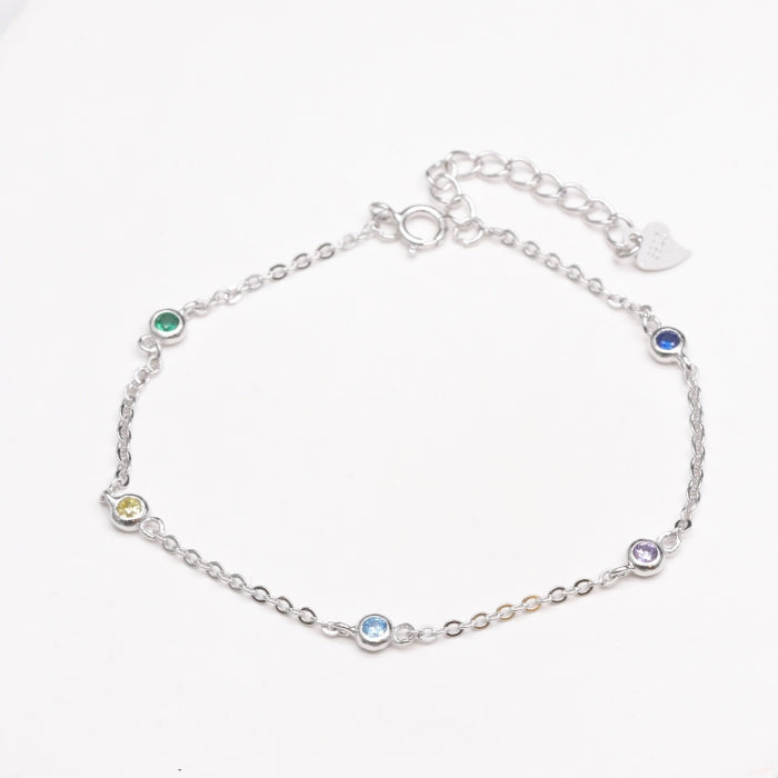 Silver Multicolour CZ Station Bracelet | 16.5 + 3cm