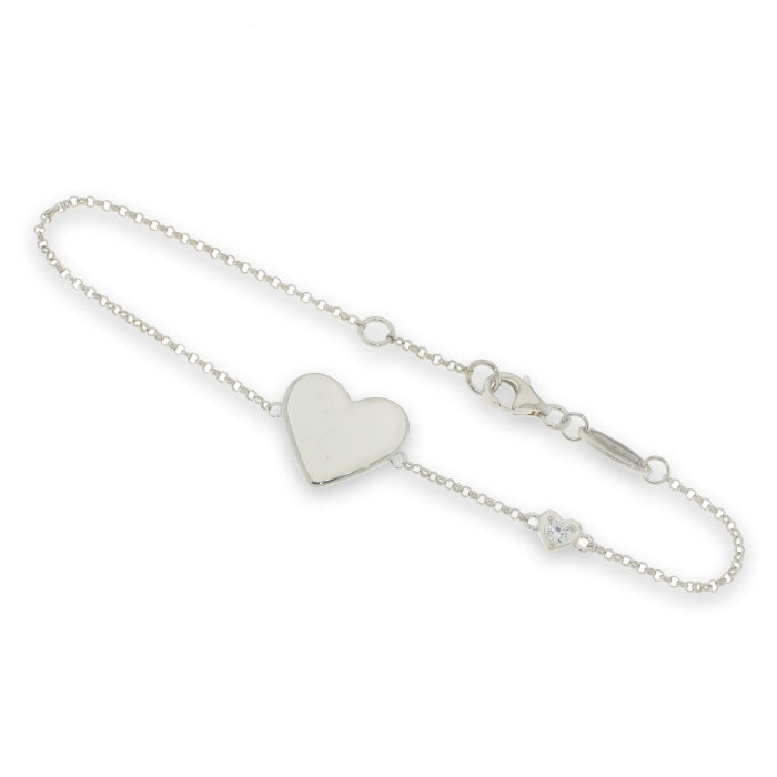 Silver Heart Disc Bracelet with CZ