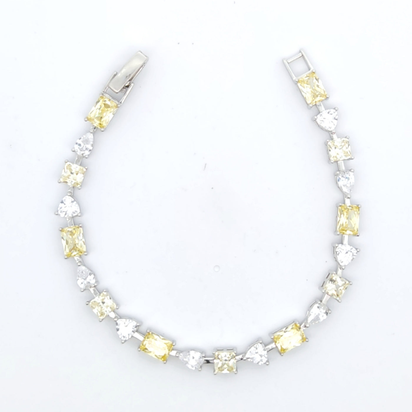 Silver Yellow Oval & White Round CZ Tennis Bracelet | 18.5cm - John Ross Jewellers