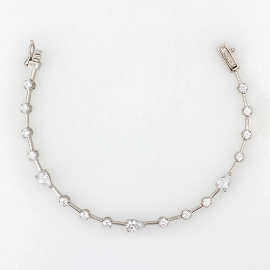 Silver Pear & Round CZ Tennis Bracelet | 16cm - John Ross Jewellers