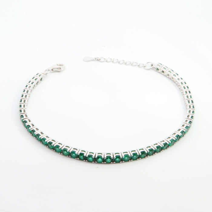 Silver CZ Tennis Bracelet | 3mm Green