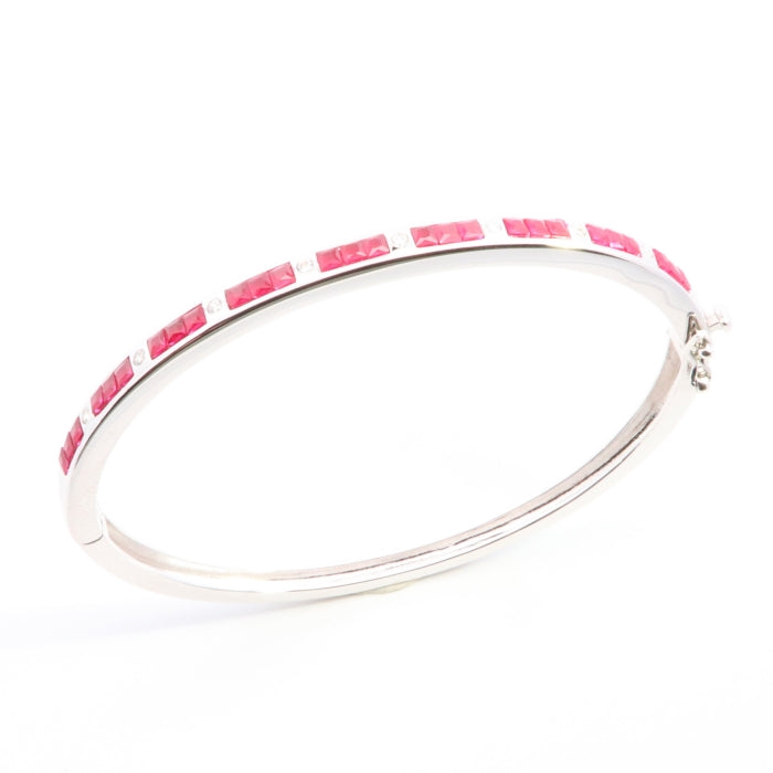 Silver CZ Bangle | Ruby Red + White
