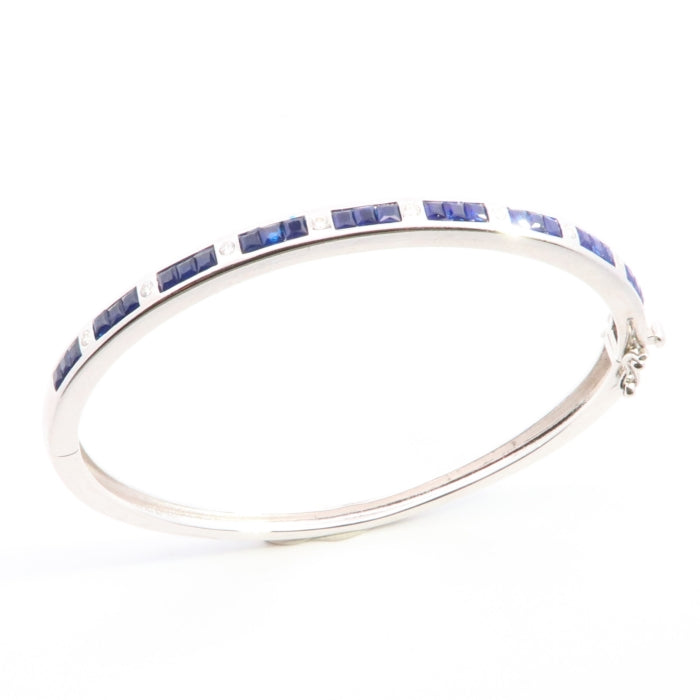 Silver CZ Bangle | Sapphire Blue + White