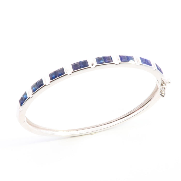 Silver CZ Bangle | Sapphire Blue + White