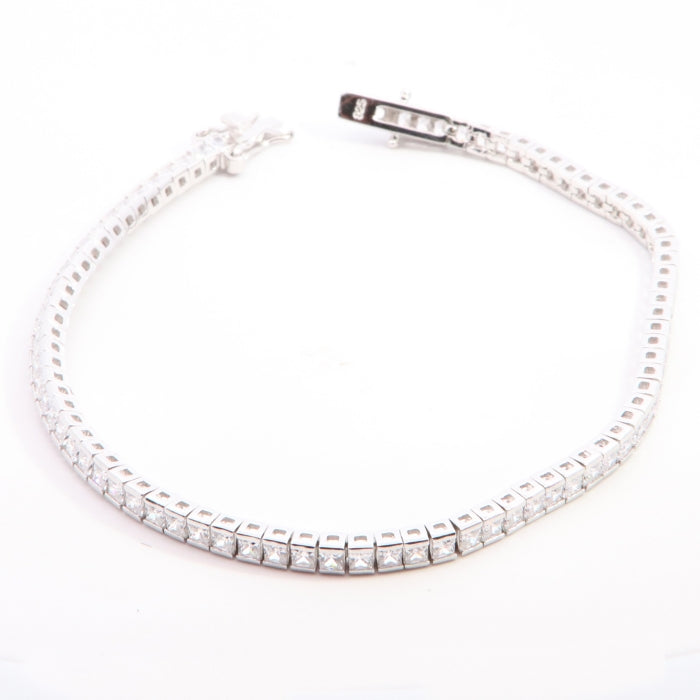 Silver 3.2mm Princess CZ Tennis Bracelet | 19cm - John Ross Jewellers