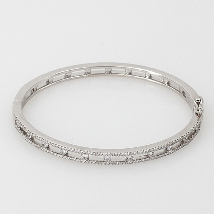 Silver Two Row CZ  Bangle