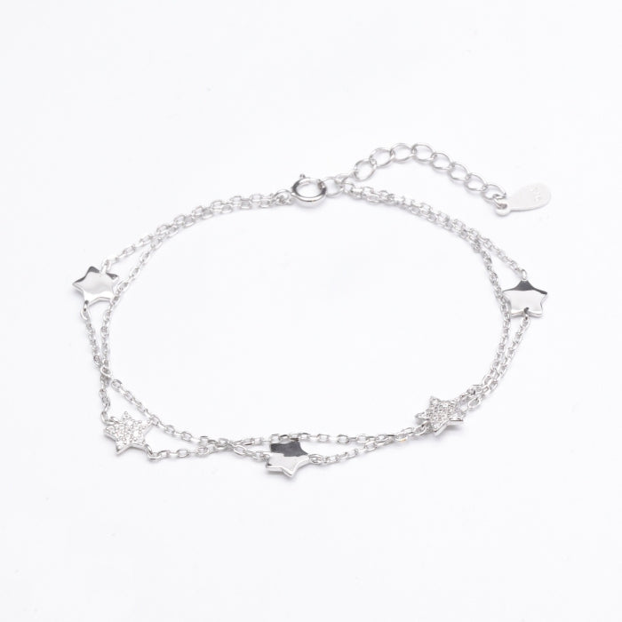 Silver CZ Stard Double Bracelet | 17 + 5cm