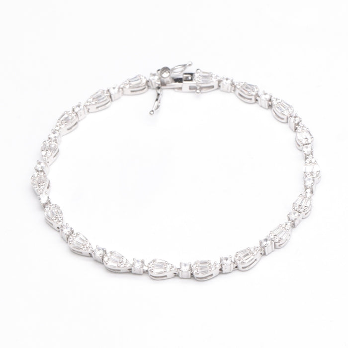 Silver Mixed Cut CZ Tennis Bracelet | 18cm
