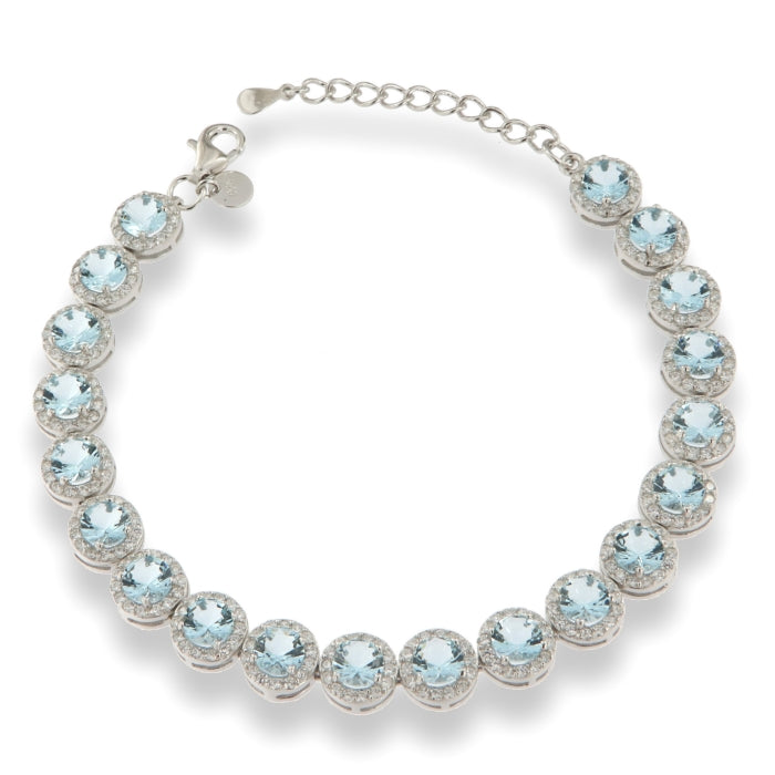 Silver Aqua CZ Garland Line Bracelet