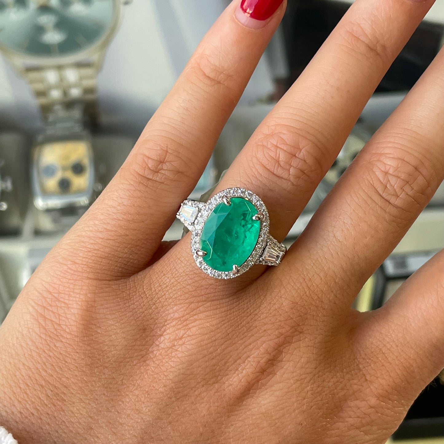 Silver Hydro Green CZ Oval Cluster Ring - John Ross Jewellers