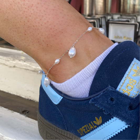 Silver Anklet - Freshwater Pearl Charms - John Ross Jewellers