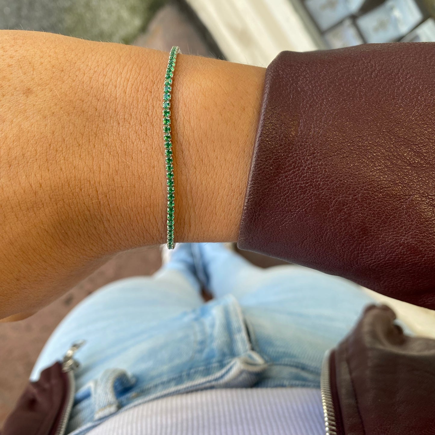 Silver CZ Tennis Bracelet | Green 1.75mm