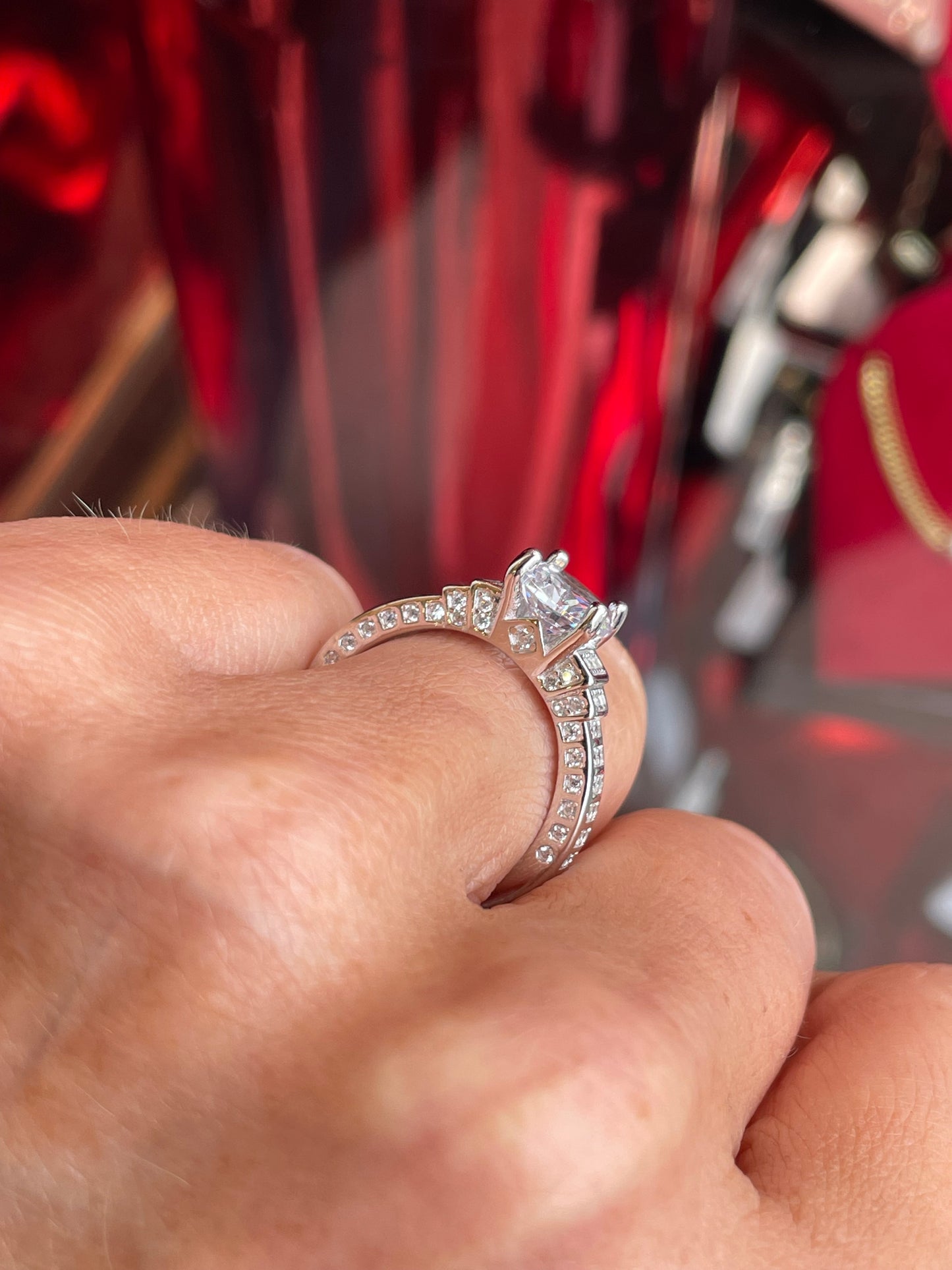 Silver Vintage Style CZ Stepped Solitaire Ring