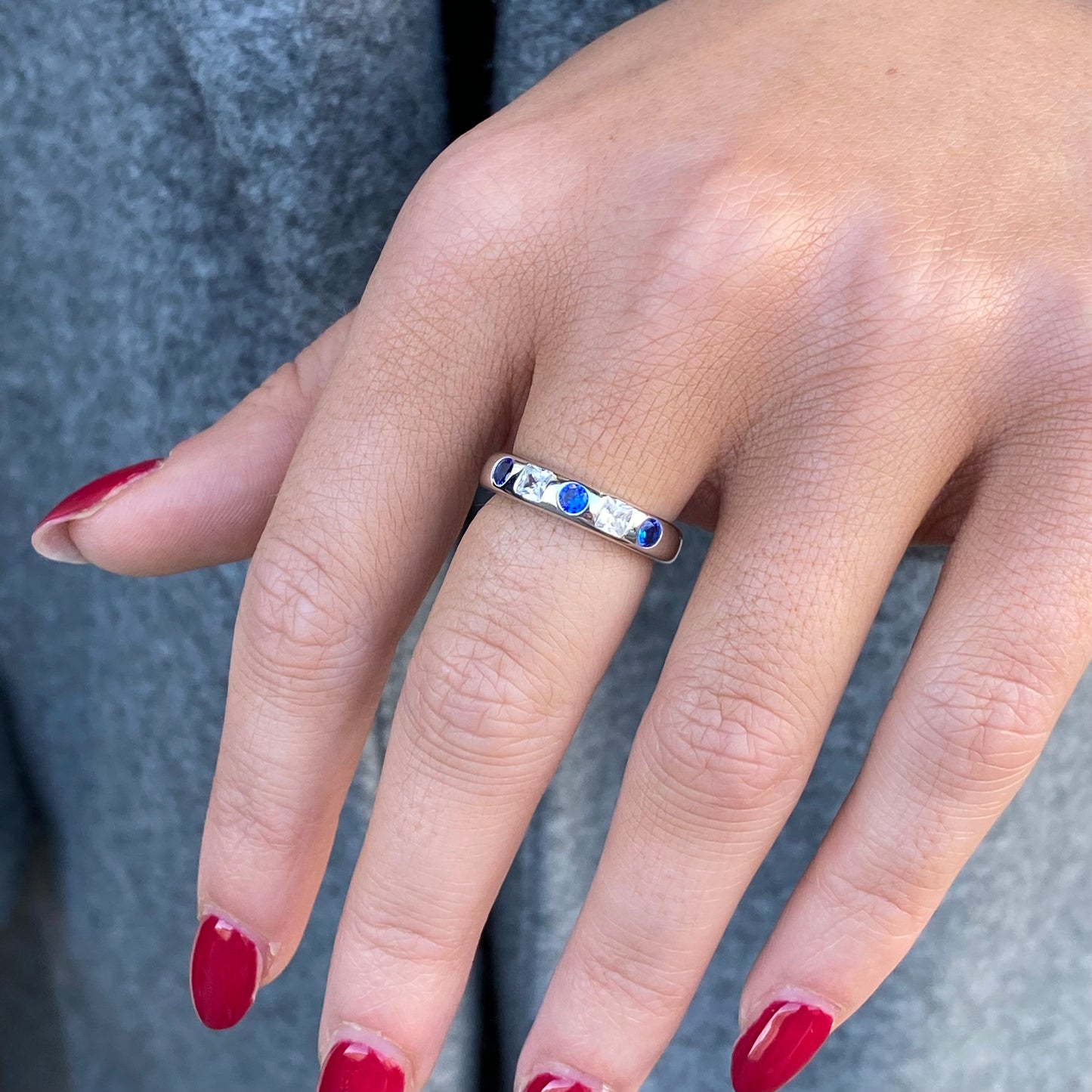 Silver Blue CZ Band Ring