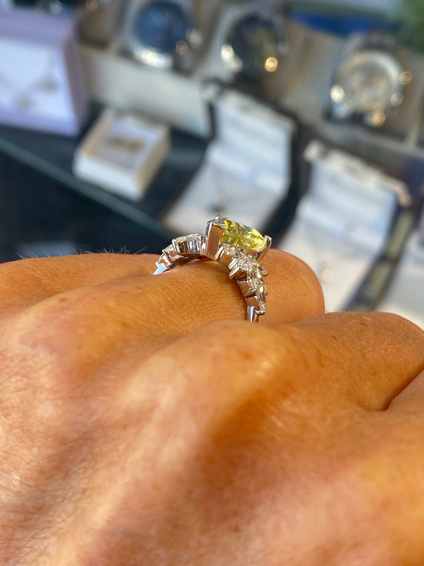Platinum Prasiolite Trilliant Ring | Certificated Lab - John Ross Jewellers