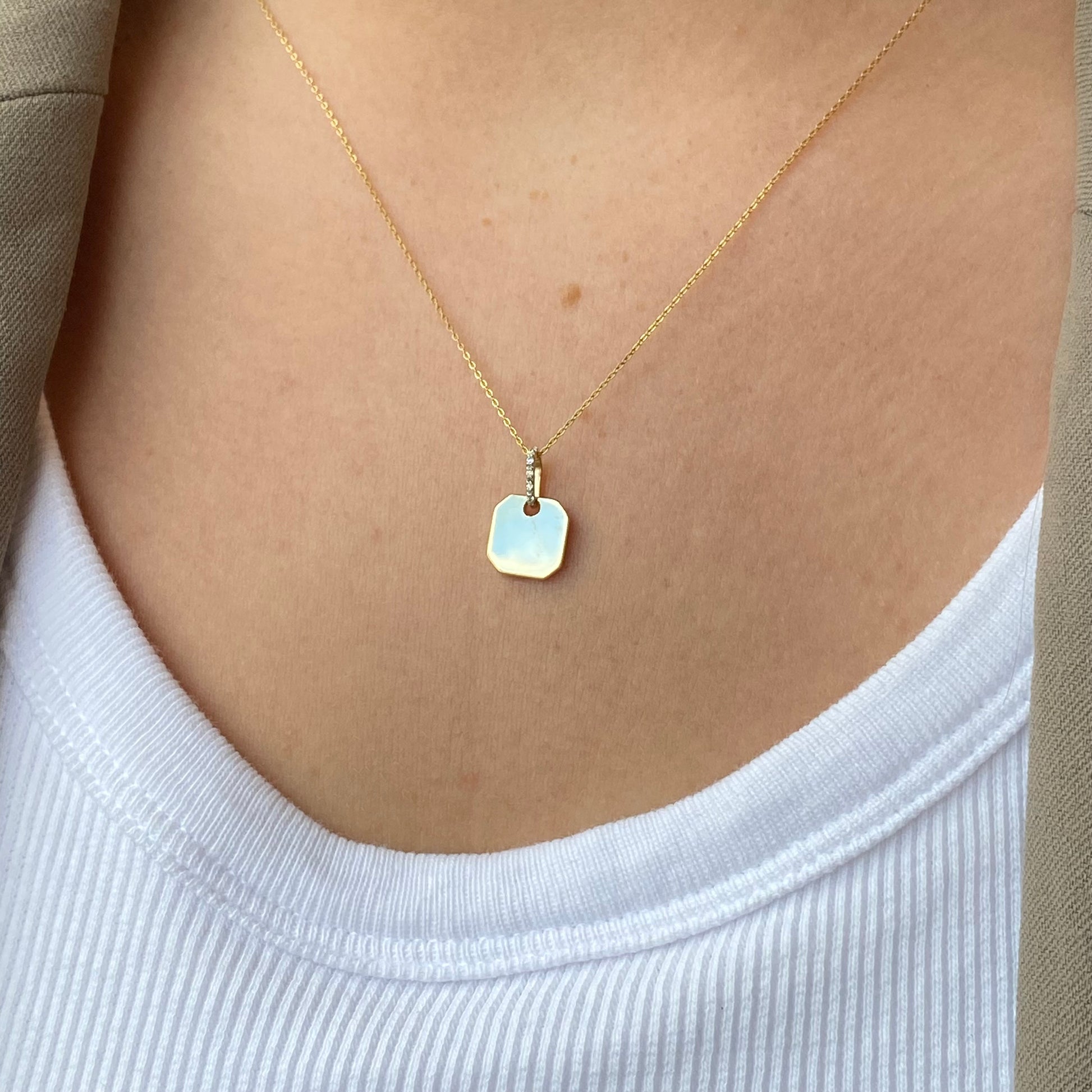 9ct Gold Square Disc Necklace | CZ Bail - John Ross Jewellers