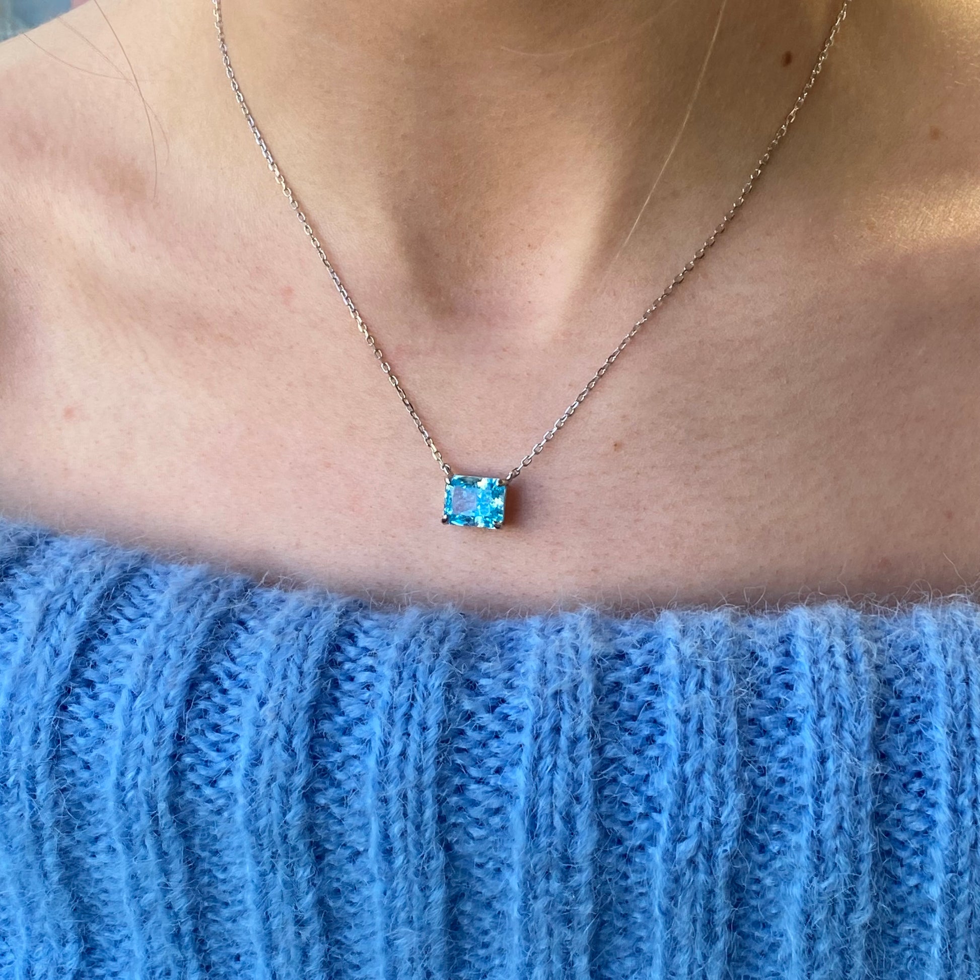 Silver Side To Side CZ Necklace | Ice Blue 40+5cm - John Ross Jewellers