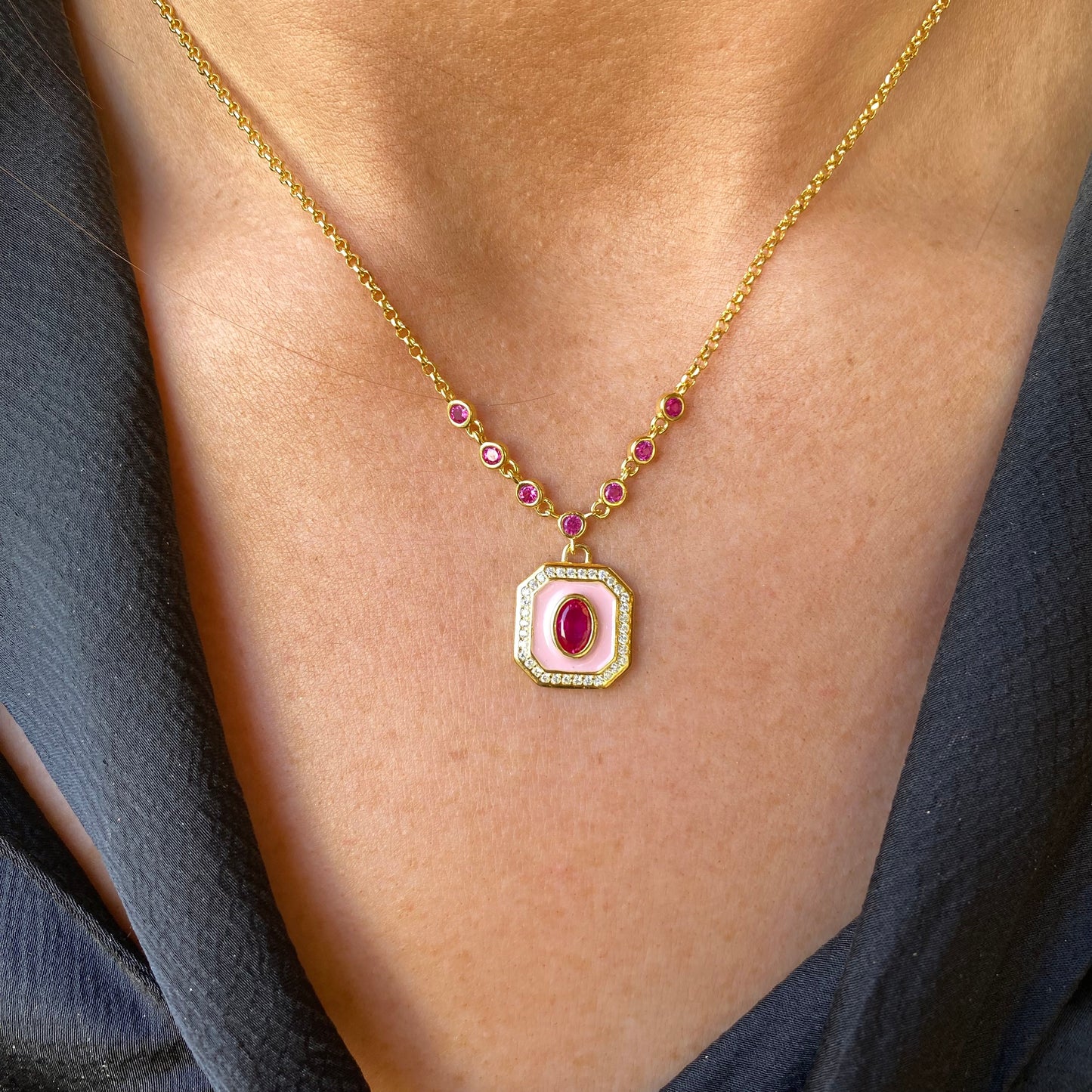 Sunshine Enamel Sensation Necklace | Bubblegum & Ruby - John Ross Jewellers