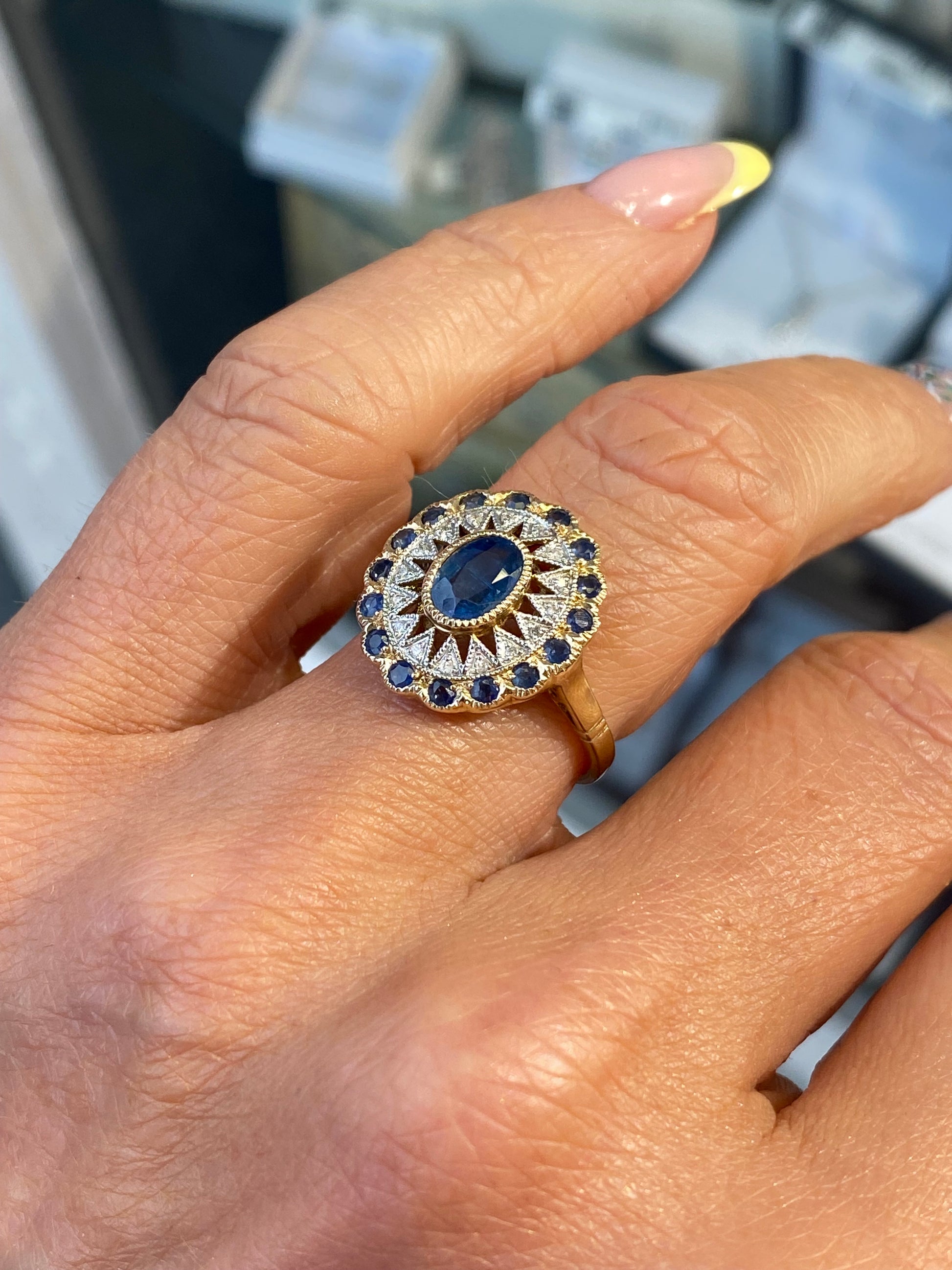 9ct Gold Sapphire & Diamond Georgian Style Ring - John Ross Jewellers