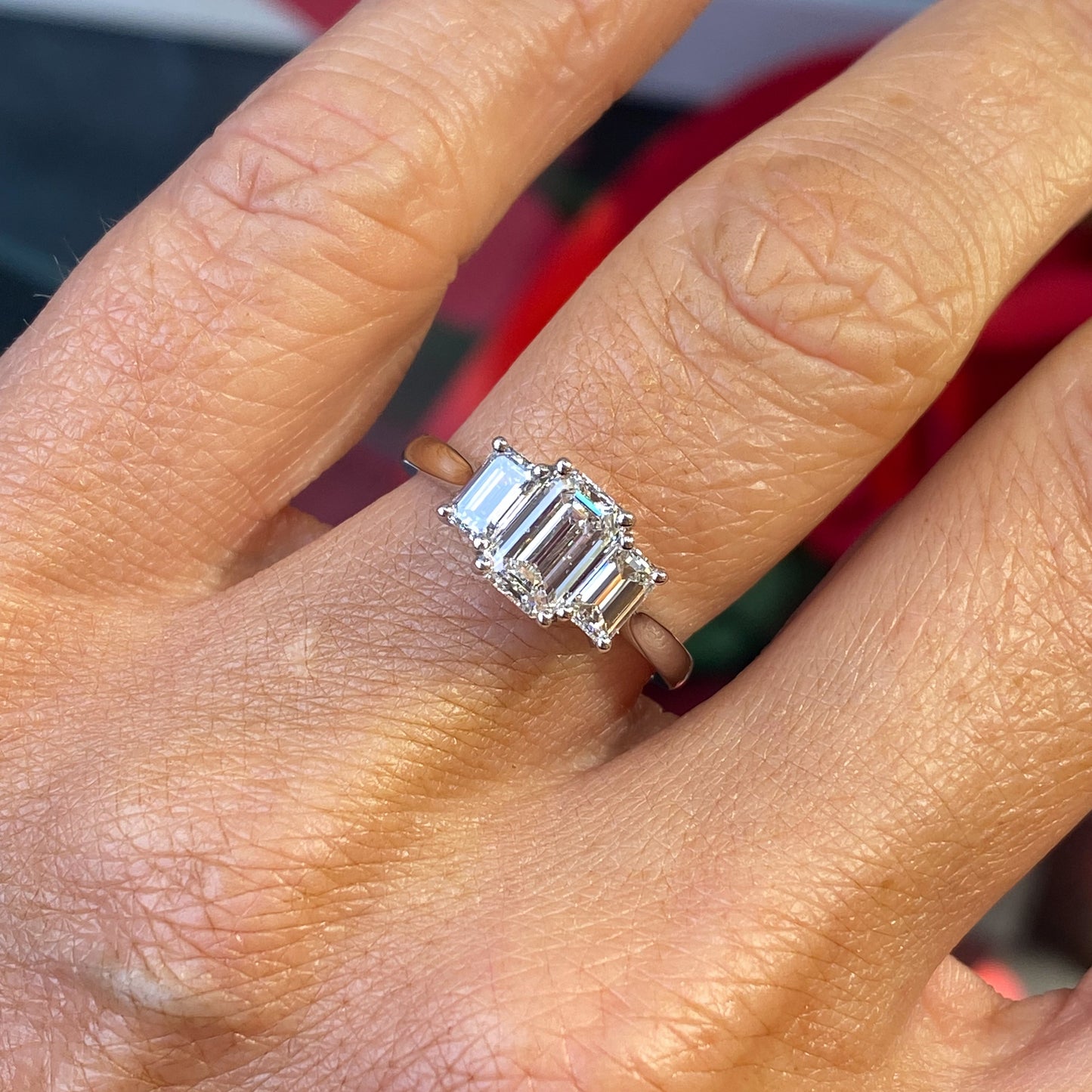 Platinum Emerald Cut Trilogy Diamond Engagement Ring | 1.68ct Certificated - John Ross Jewellers