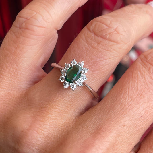 Silver Green CZ Diana Ring