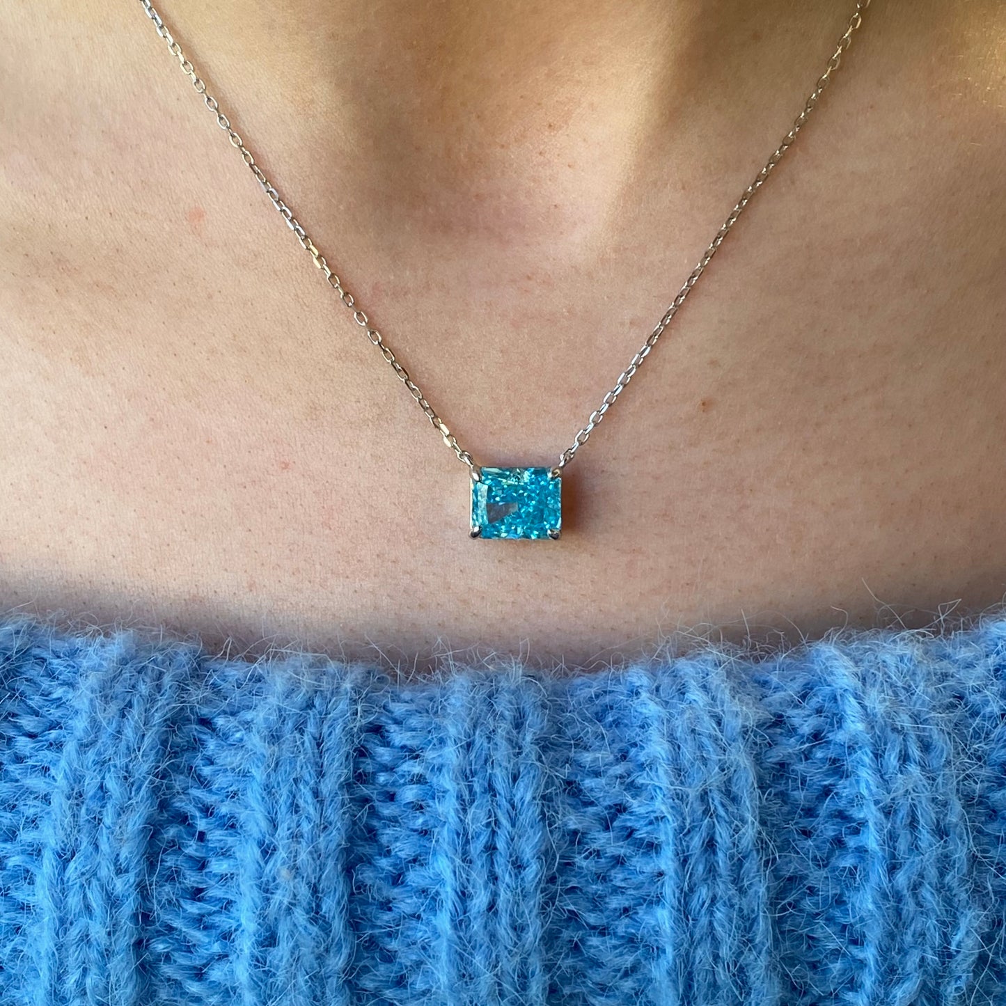 Silver Side To Side CZ Necklace | Ice Blue 40+5cm - John Ross Jewellers