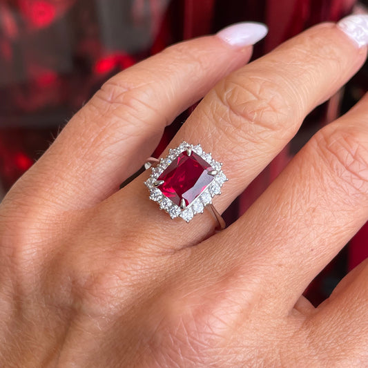 Silver Radiant Cluster Ring | Ruby Red